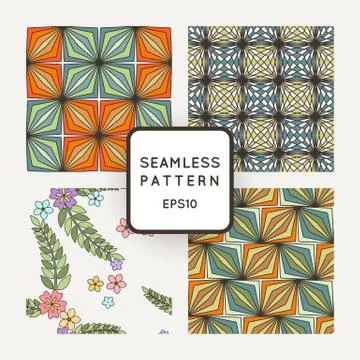 A set of four vector seamless floral and geometric patterns. Japanese style.  Illustrazione stock