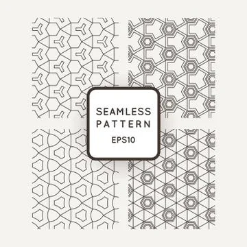 A set of four vector seamless floral and geometric patterns. Japanese style.  스톡 일러스트