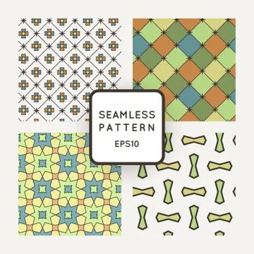 A set of four vector seamless floral and geometric patterns. Japanese style.  Illustrazione stock