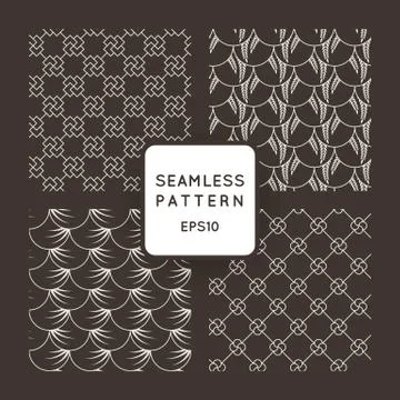A set of four vector seamless floral and geometric patterns. Japanese style.  Illustrazione stock