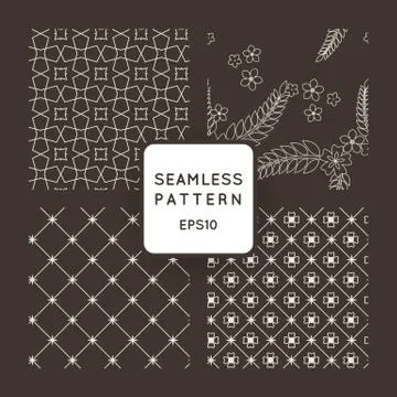 A set of four vector seamless floral and geometric patterns. Japanese style.  Stock Illustration