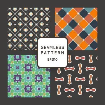 A set of four vector seamless floral and geometric patterns. Japanese style.  Illustrazione stock