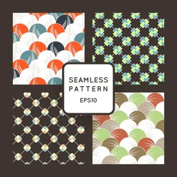 A set of four vector seamless floral and geometric patterns. Japanese style.  Illustrazione stock