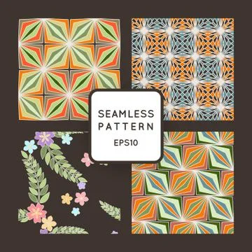 A set of four vector seamless floral and geometric patterns. Japanese style.  Illustrazione stock