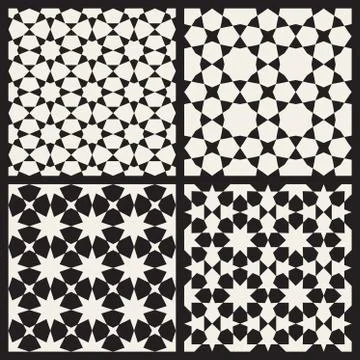 Set of Four Vector Seamless Islamic Stars Tessellation Geometric Pattern Illustrazione stock