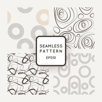 A set of four vector seamless patterns of curled lines and dotted structures Stock Illustration