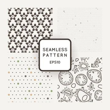 Set of four vector seamless patterns with flowers, dots and bacteria Stock Illustration