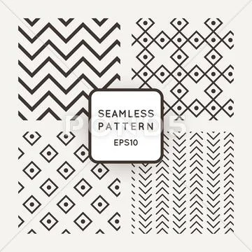 A set of four vector seamless patterns. Zigzag. Diamonds. Squares. Stock-Illustration