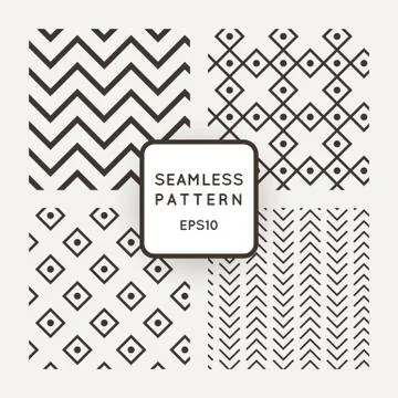 A set of four vector seamless patterns. Zigzag. Diamonds. Squares. Stock Illustration