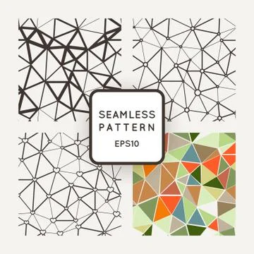 Set of four vector seamless patterns polygon with rings and hearts at Stock Illustration