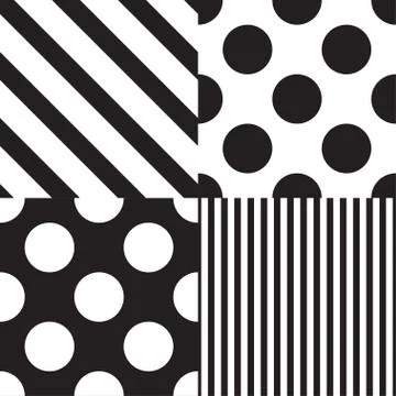Set of four vector seamless patterns. Black and white colors Illustrazione stock