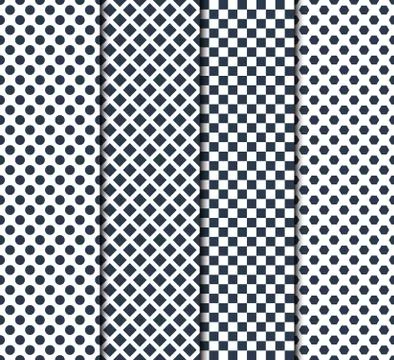 Set of four vector seamless patterns with circle, lines, squares and octagons イラスト素材