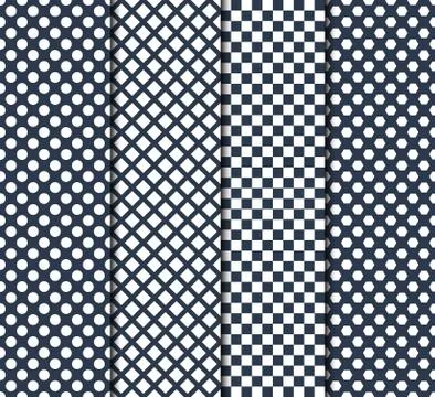 Set of four vector seamless patterns with circle, lines, squares and octagons イラスト素材