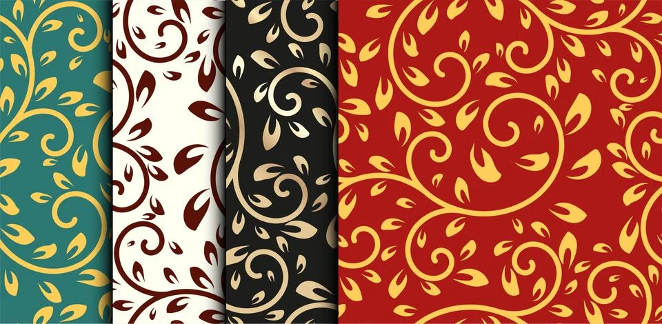 A set of four vector seamless patterns from leaves and twigs. Stock Illustration