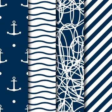 Set of four vector seamless sea style patterns Stock Illustration