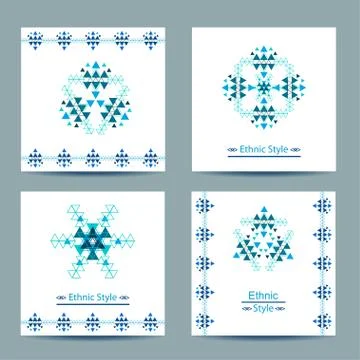 Set of four vector white square cards with ethnic design Illustrazione stock