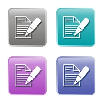 Set of four vector write note icons - colored web buttons Illustration