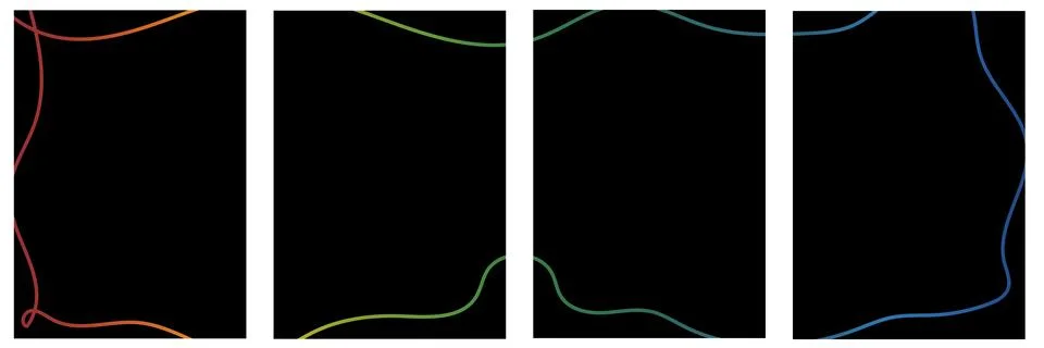 Set of four vertical black backgrounds with abstract gradient wavy lines Stock Illustration
