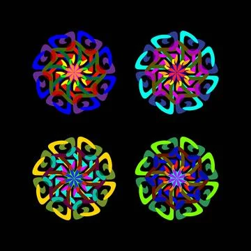 Set of Four Vibrant Abstract Mandala Designs ? Colorful Geometric Patterns .. Stock Illustration