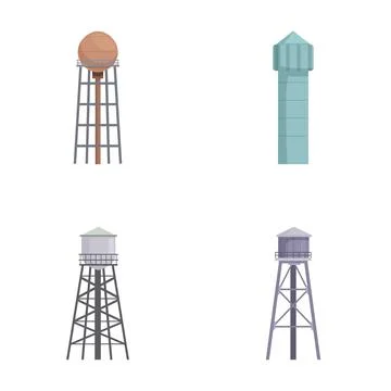 Set of four water tower illustrations Stock Illustration