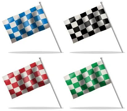 Set of Four Waving Checkered Racing Flags Vector Illustration Stockillustratie