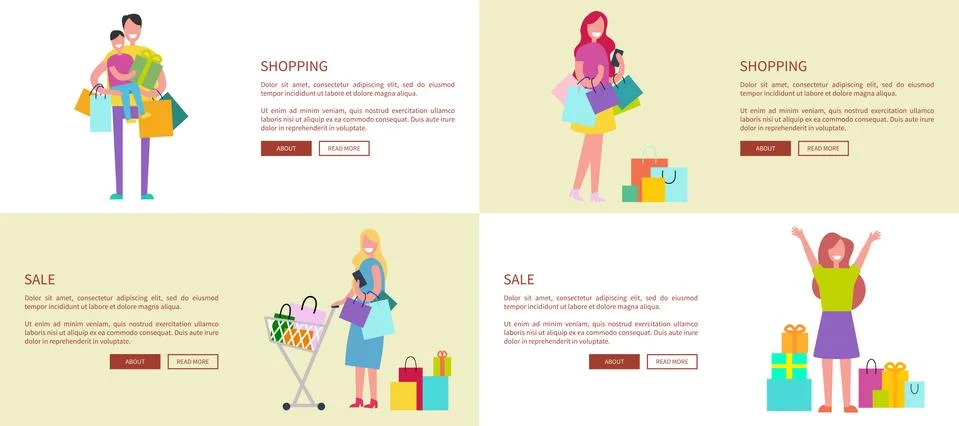 Set of Four Web-pages Vector Illustration on White Stock Illustration
