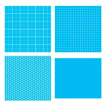 Set of four white geometric grids on cyan Stock Illustration