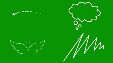Set of four white hand drawn doodle elements over green screen background. Video stock 346825096