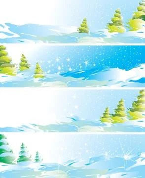 Set of four winter landscape banners, vector illustration Stock Illustration