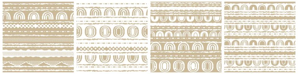 Set of four winter vector White and Beige horizontal Seamless border repeat p Stock Illustration