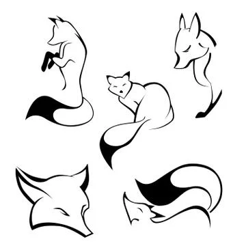 Set of foxes in curve lines Stock Illustration