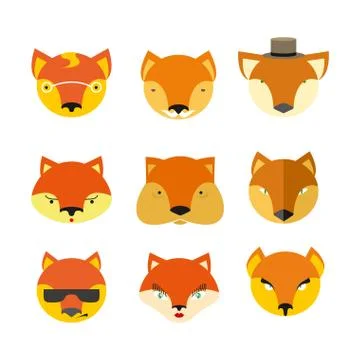 Set foxes. Vector  muzzle  different nature Stock Illustration