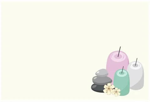 Set of fragrant vanilla candles. Three candles, massage stones and vanilla fl Stock Illustration