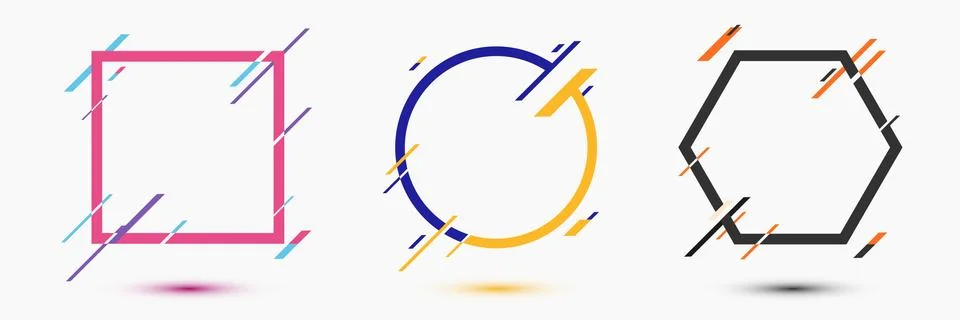 Set of frame border geometric circle, square, hexagon with diagonal line moti Stock Illustration