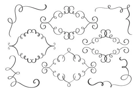 Set frame, corner hand drawn flourish Calligraphy elements. Vector illustration Stock Illustration