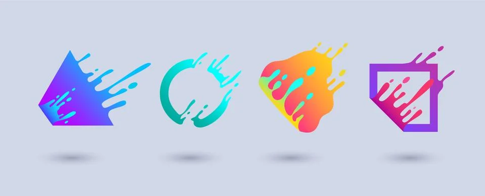 Set of frame elements with fluid paint splashes vector illustration isolated. Stock Illustration