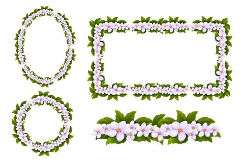 Set Frame floral corner, elegant decoration in cartoon style, border isolated on Stock Illustration