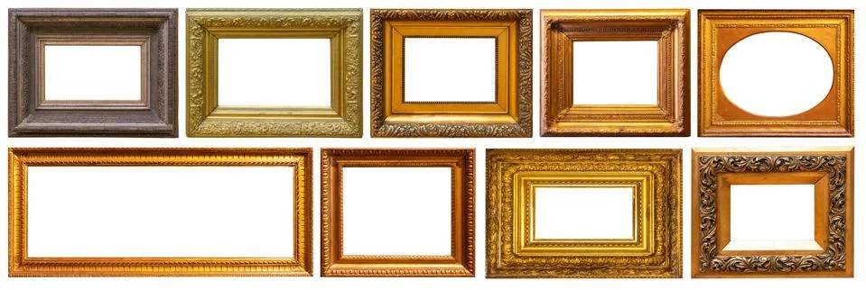 Set of frame frames picture gold silver tree. Illustrazione stock