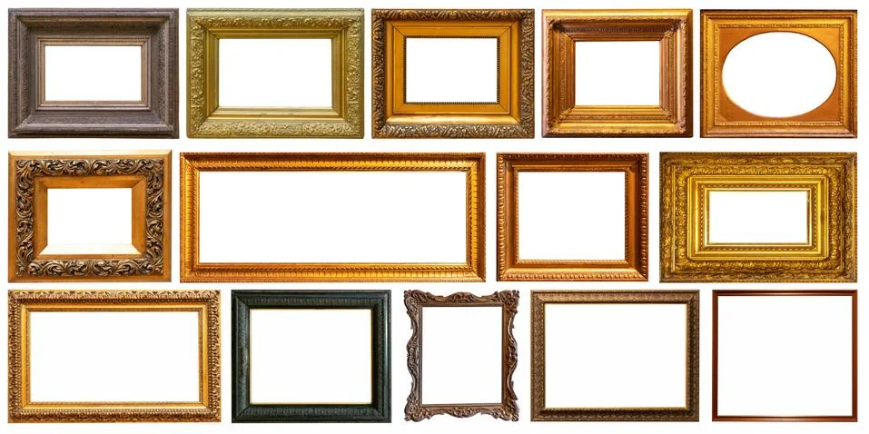 Set of frame frames picture gold silver tree. Stock Photos