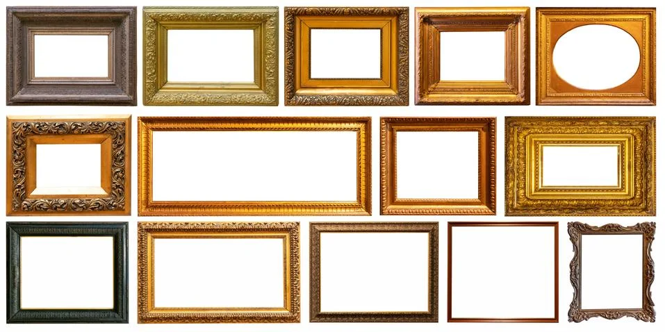 Set of frame frames picture gold silver tree. Stock Photos