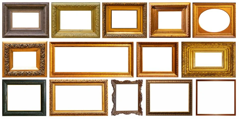 Set of frame frames picture gold silver tree. Stock Photos