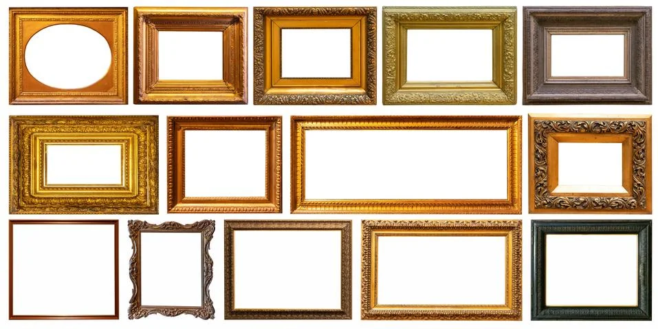 Set of frame frames picture gold silver tree. Stock Photos