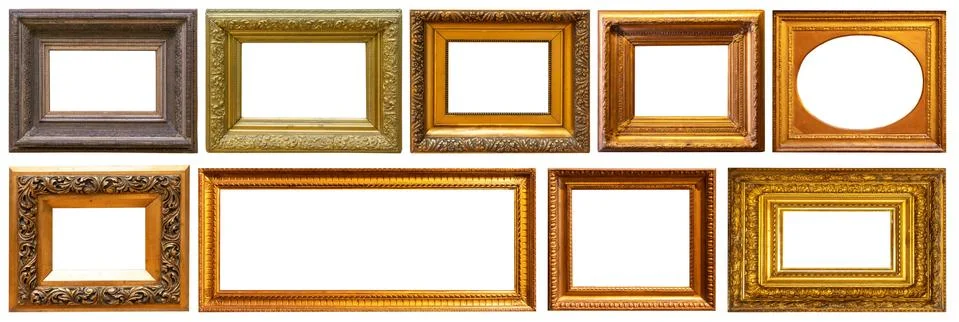 Set of frame frames picture gold silver tree. Stock Photos