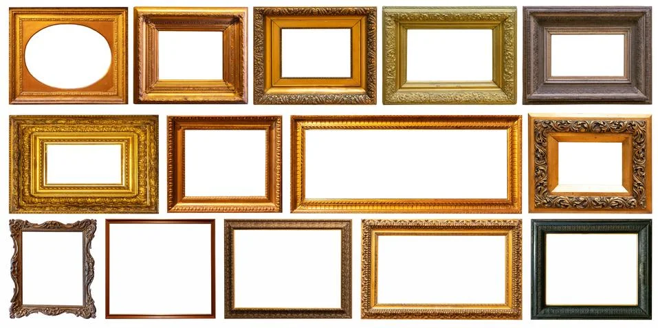 Set of frame frames picture gold silver tree. Stock Photos