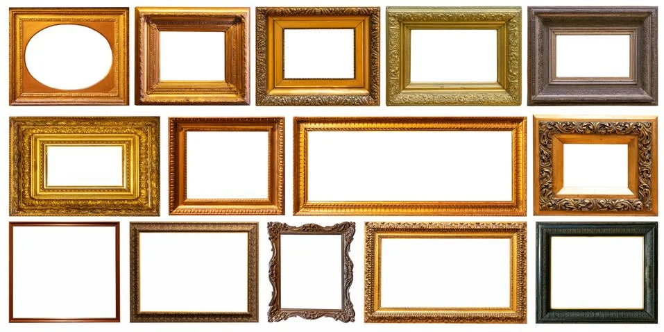 Set of frame frames picture gold silver tree. Stock Photos