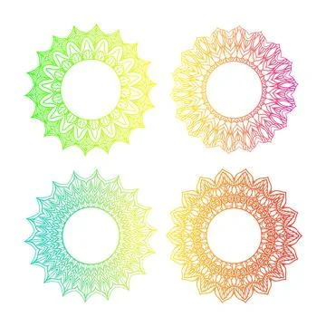 Set of frame gradient mandalas on white background. Green, blue, yellow, red  Stockillustratie