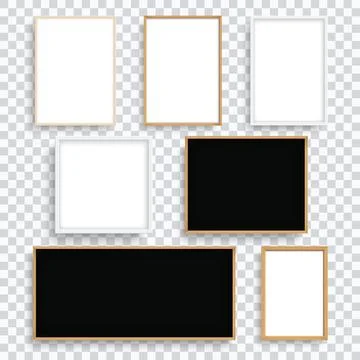 Set of frame picture white and brown wooden border with shadow. Stock Illustration