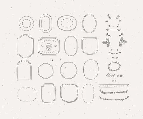 Set of frames and decor elements grey Stock Illustration