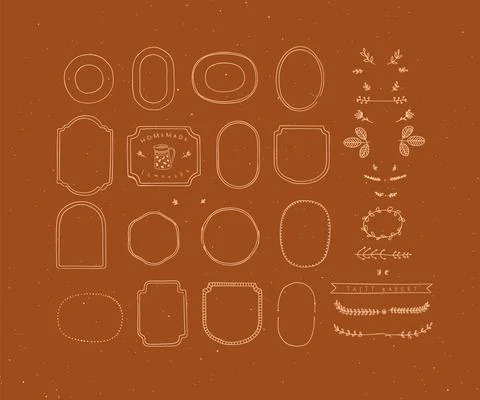 Set of frames and decor elements mustard Stock Illustration