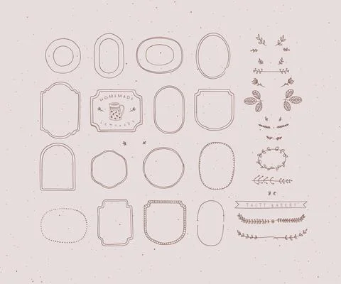 Set of frames and decor elements peach Stockillustratie